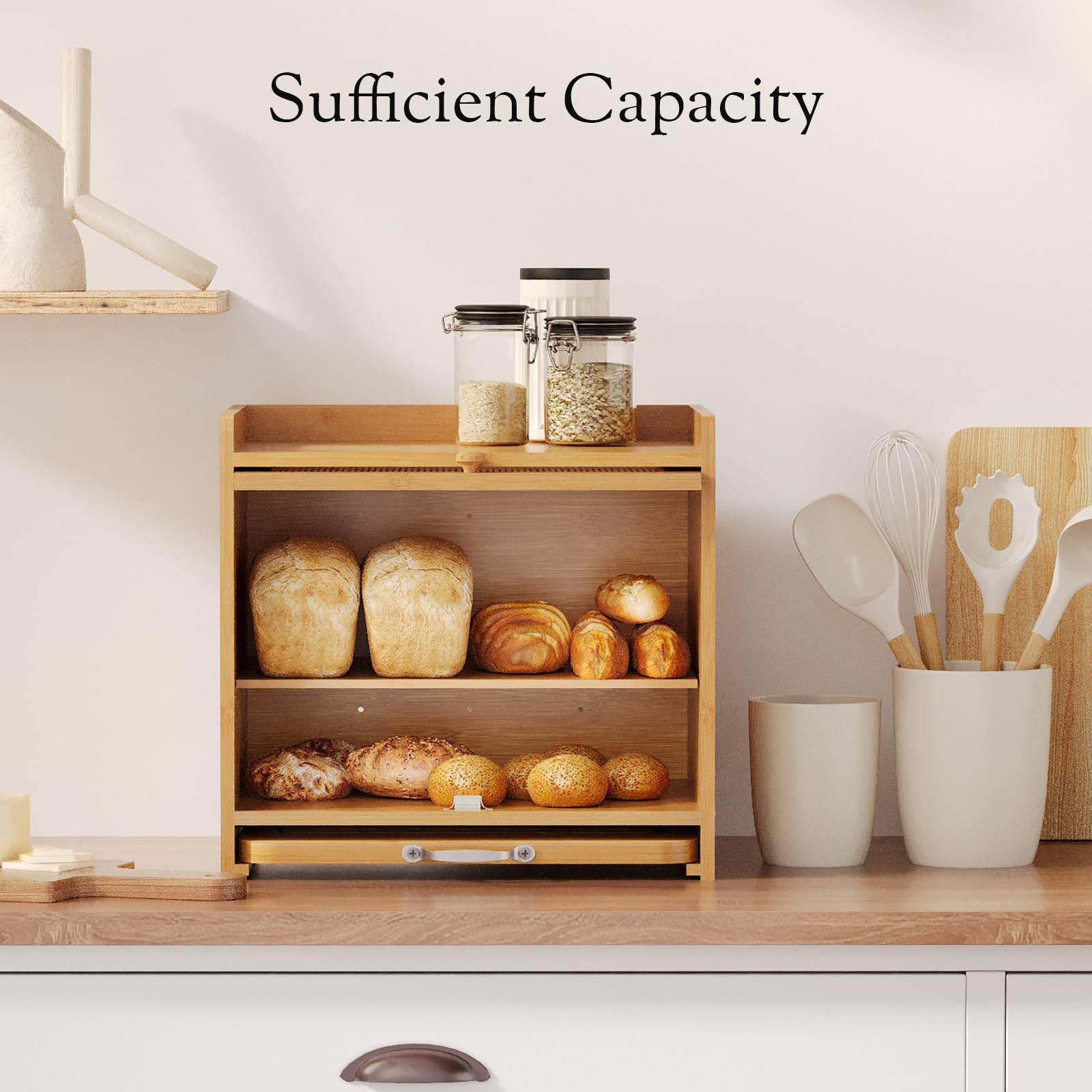 bamzc brz bamboo bread box with wave acrylic door hides clutter while offering visibility