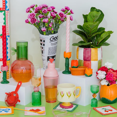 Ban.do cherry carafe adds whimsy for guest beverages.
