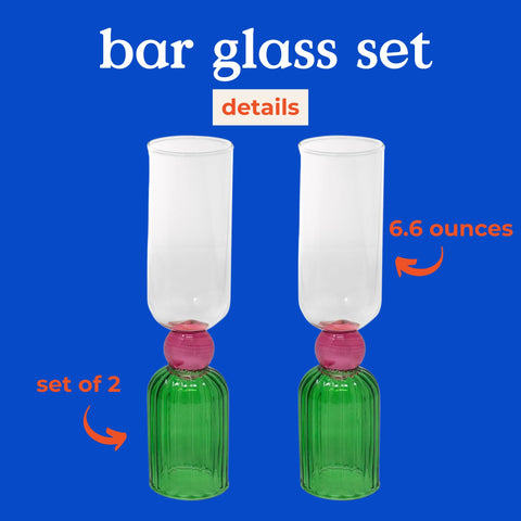 ban.do green glass set closeup, highlights color and craftsmanship.