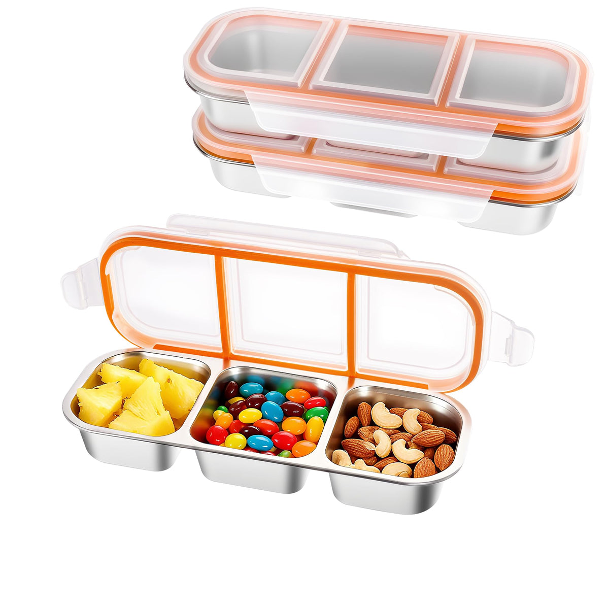 Bandesun stainless steel snack box with lids keeps snacks organized for travel.