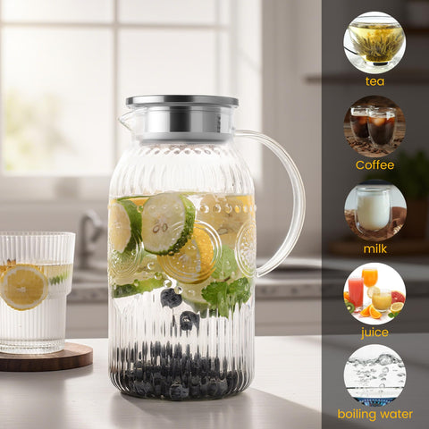 Bandesun glass pitcher on kitchen table during beverage service