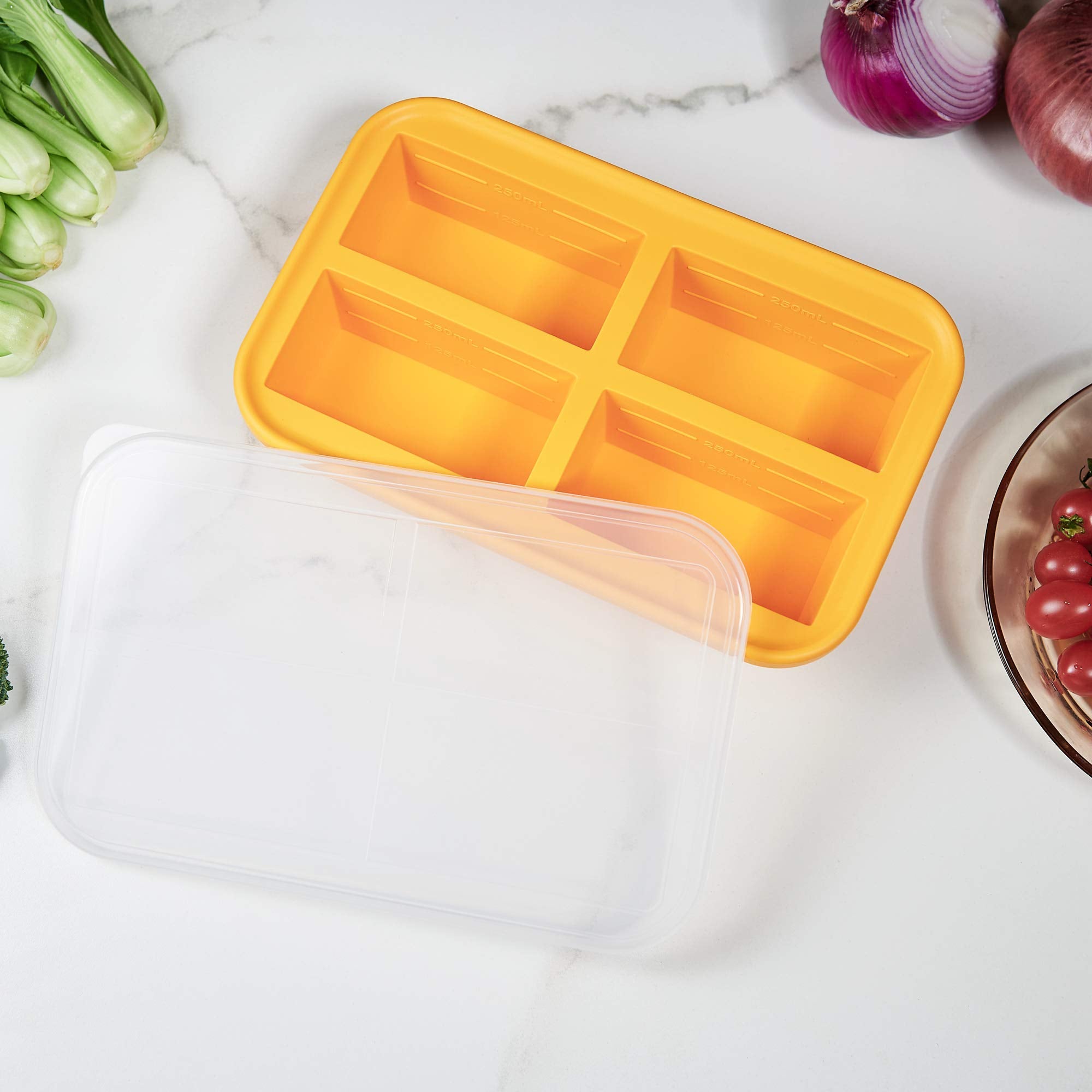Bangp easy-release freezer trays enable quick pop-out of 1-cup blocks.