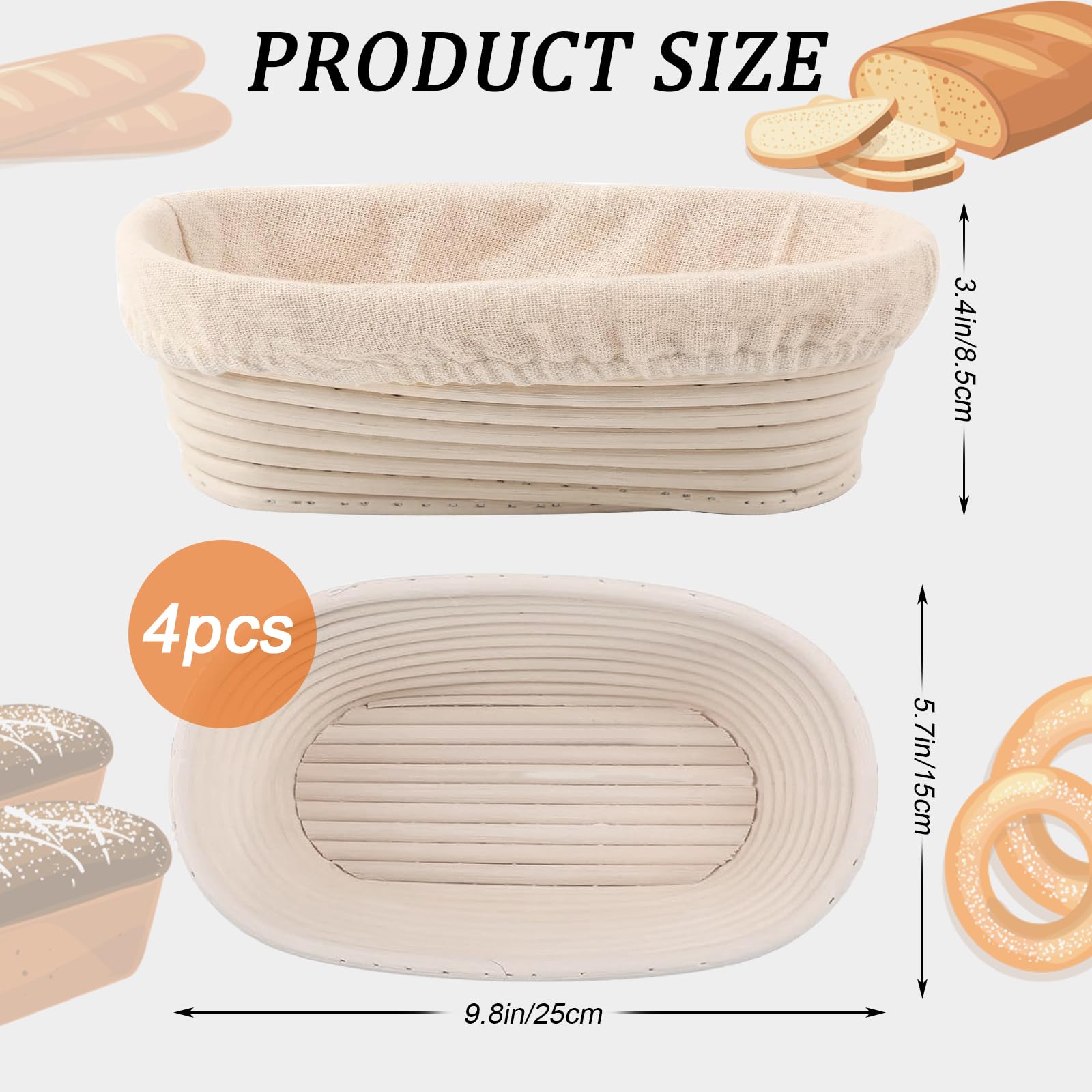 Natural rattan 10-inch oval banneton basket supports dough fermentation