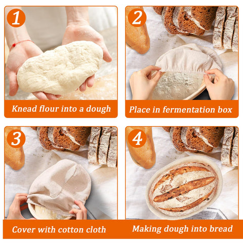 4-pack banneton bread baskets with liners for clean proofing