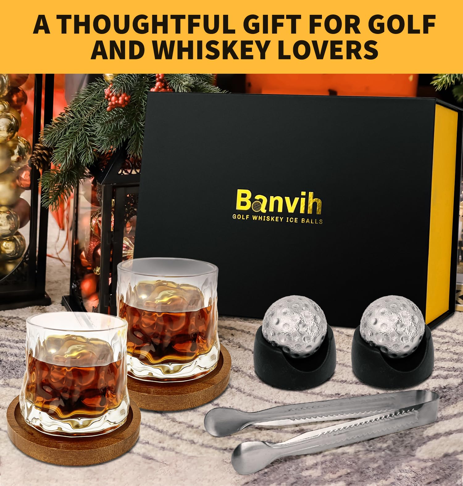 Banvih elegant gift box presents a refined golf and whiskey set.