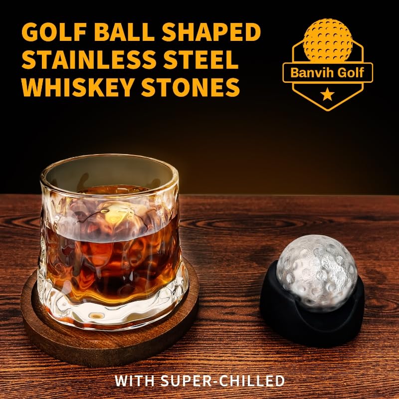Banvih stainless steel golf-ball stones chill whiskey without dilution.