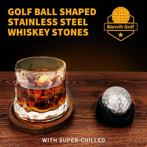 Banvih stainless steel golf-ball stones chill whiskey without dilution.