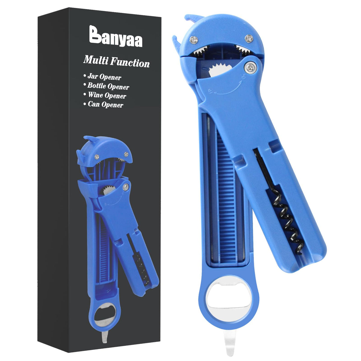 Banyaa 7 in 1 jar opener demonstrates an easy grip for arthritis-friendly lid removal.