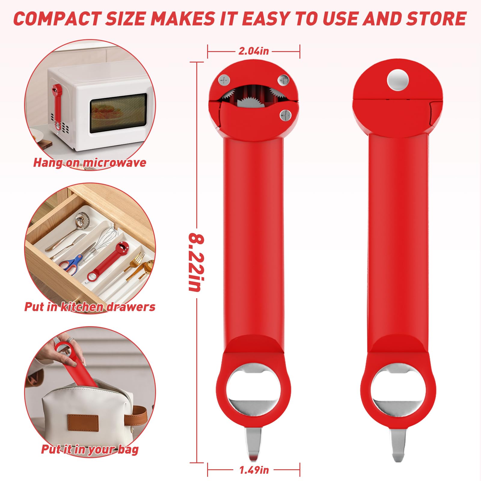 Lightweight Banyaa opener is a versatile kitchen gadget in red.