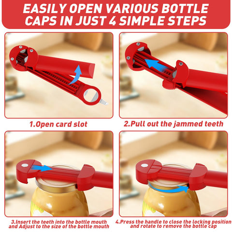 Retractable stainless opener handles bottles and cans with a comfortable grip.