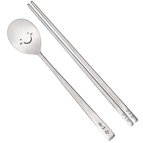 BAPMOO spoon engraving with a smiling face and Hangul.
