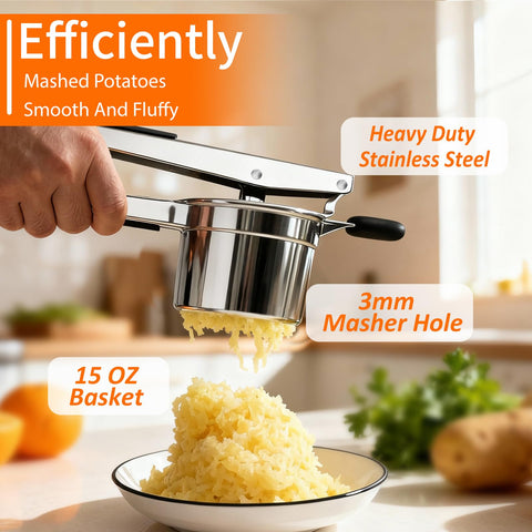 BAPOTH potato ricer replaceable discs for thin, medium, and thick mash.