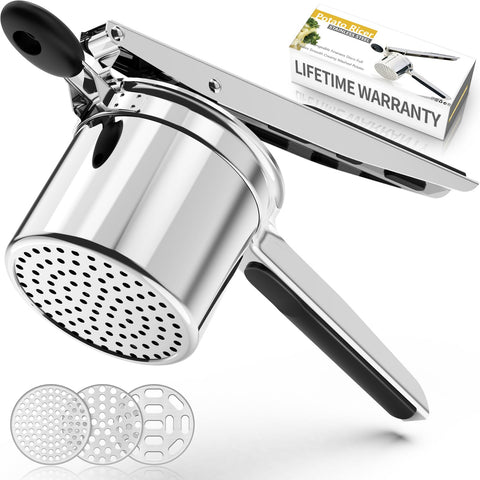 BAPOTH Potato Ricer overview highlighting heavy-duty build and three discs.