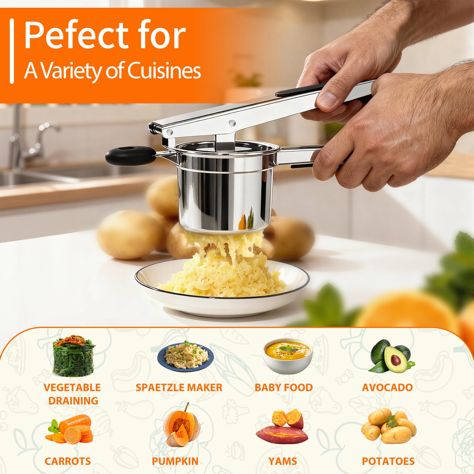 BAPOTH potato ricer versatile tool for vegetables and baby food.