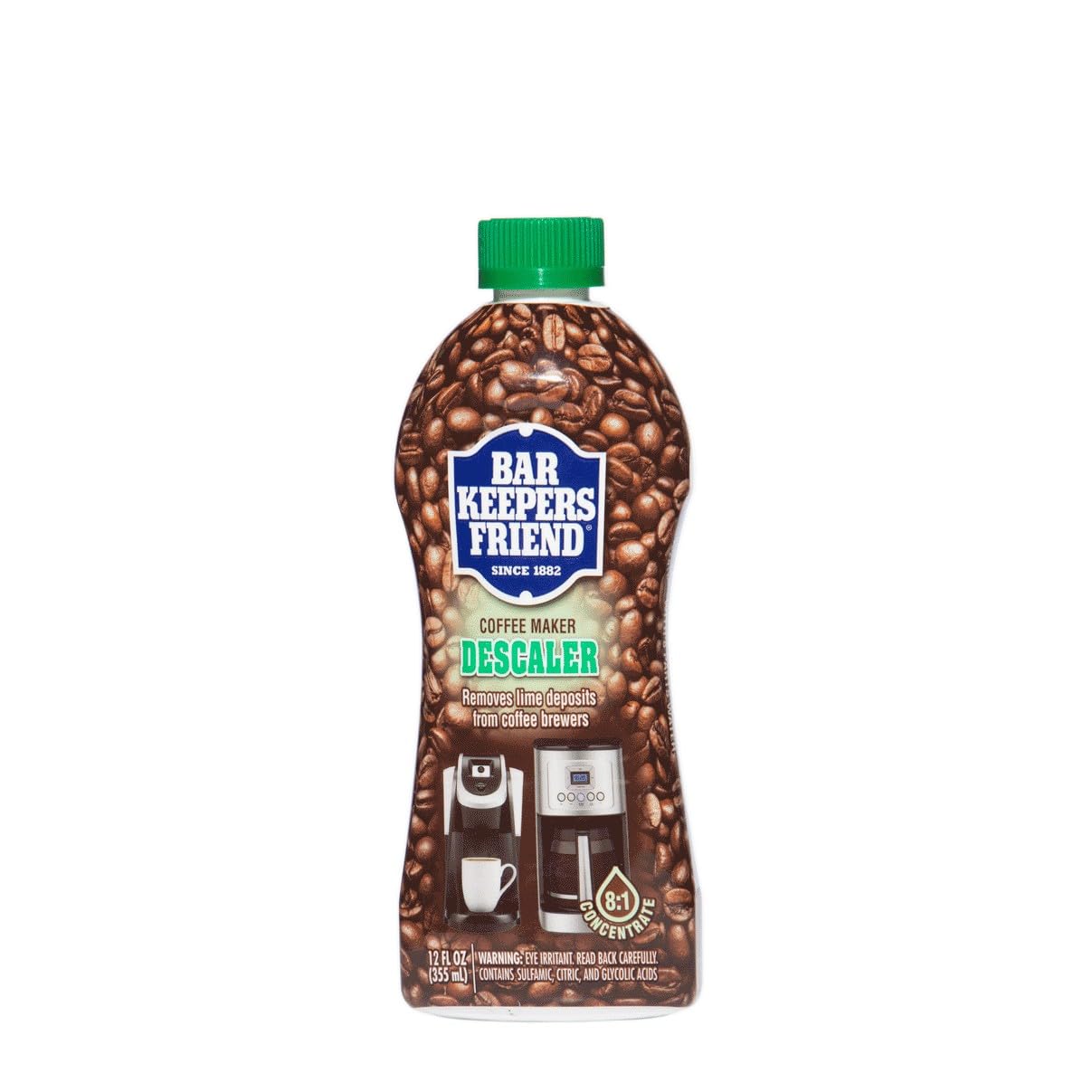 Bar Keepers Friend Coffee Maker Descaler bottle pour removes mineral deposits from espresso machines
