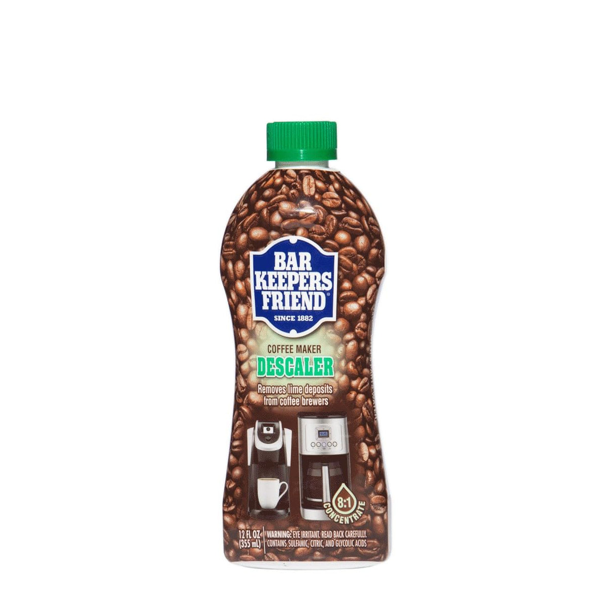 Bar Keepers Friend Coffee Maker Descaler bottle pour removes mineral deposits from espresso machines