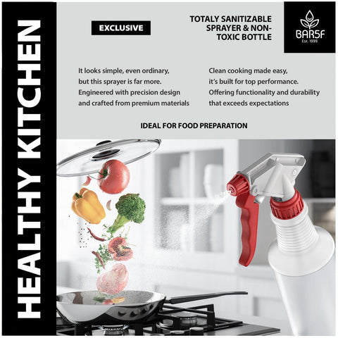 Bar5F spray bottle shows three-finger trigger ensuring steady control when hands are wet.