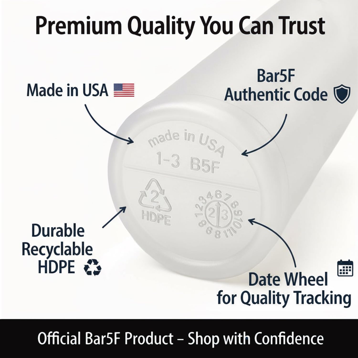 Bar5F USA-made, BPA-free material emphasizes safety and quality.