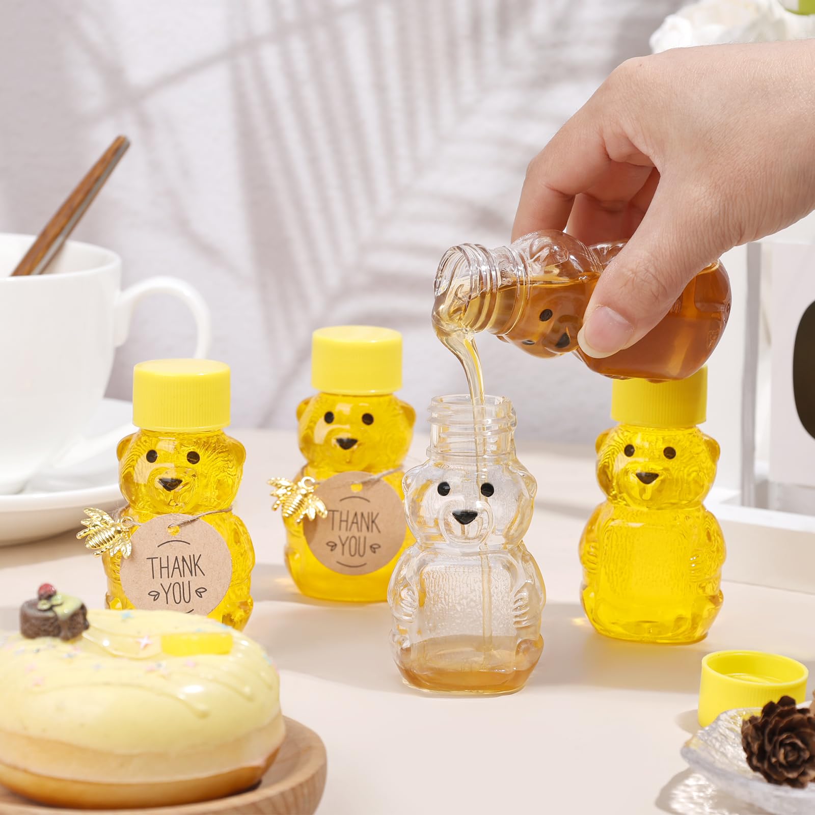 Barafat honey bear bottle empty transparent body showing contents