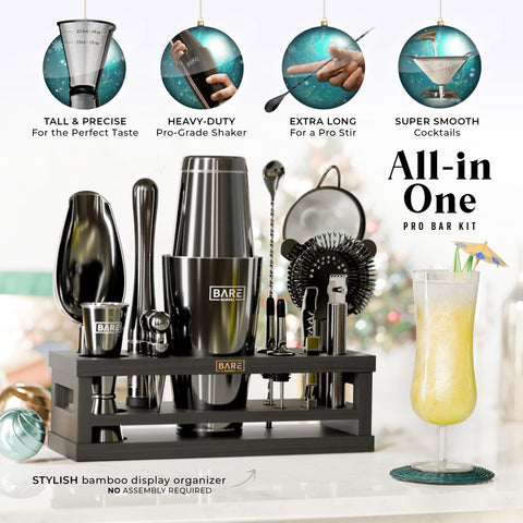 Bare Barrel 28oz Boston shaker in jet black for smooth, professional shakes.