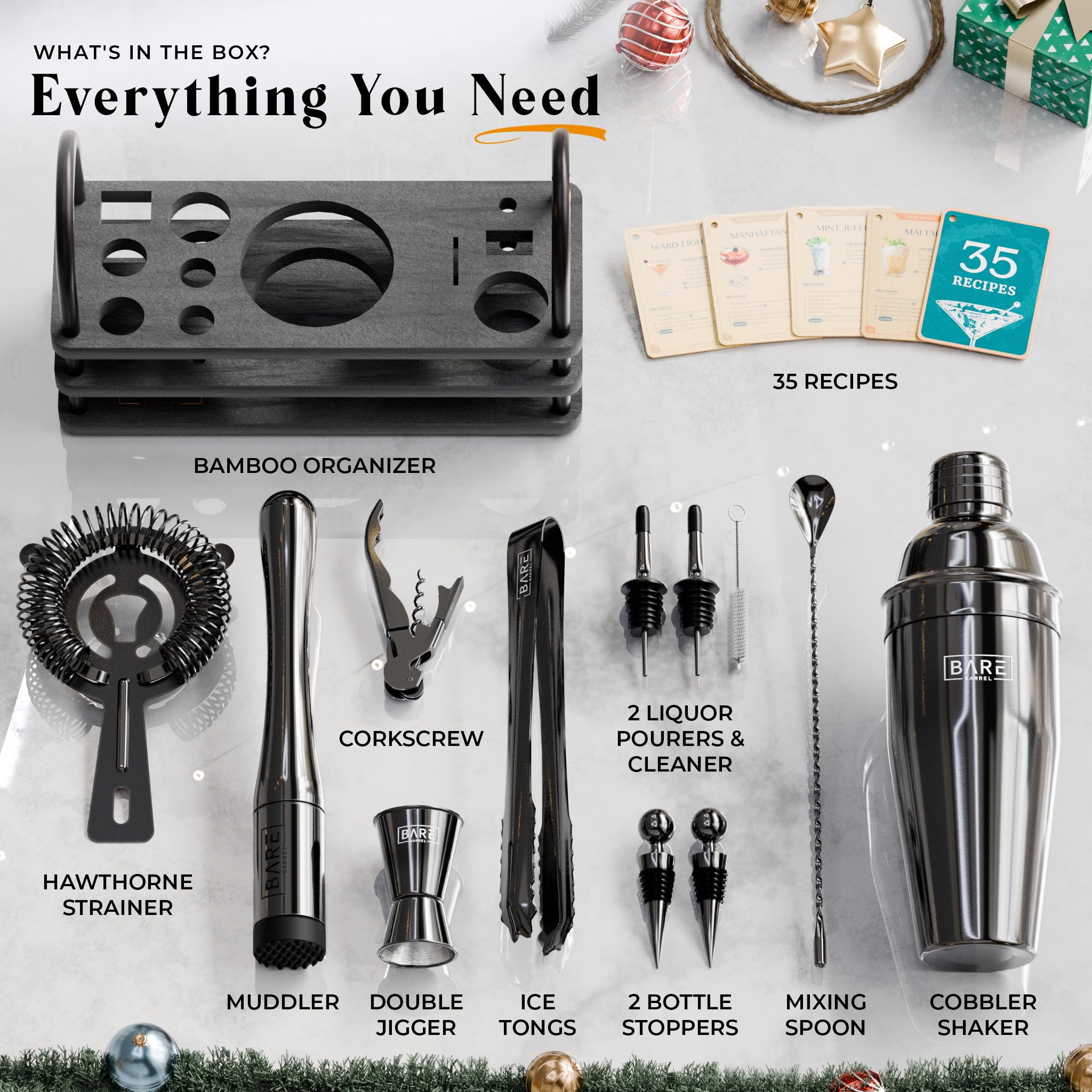 Bare Barrel 35 recipe cards inspire classic and modern cocktails.