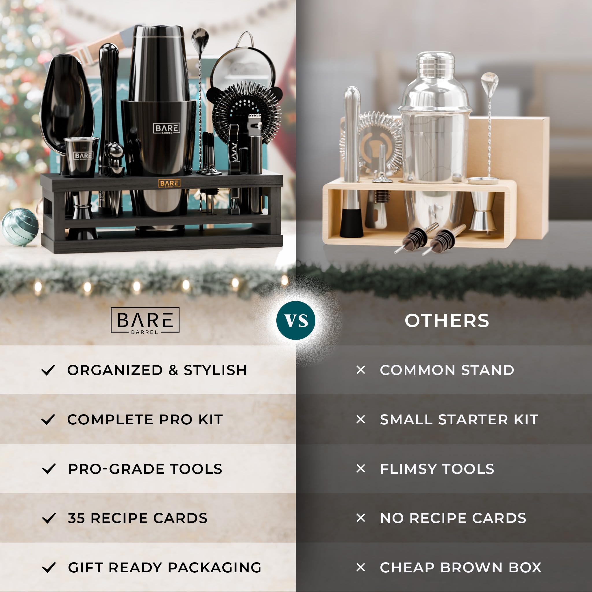 Bare Barrel bamboo organizer keeps tools neatly displayed.