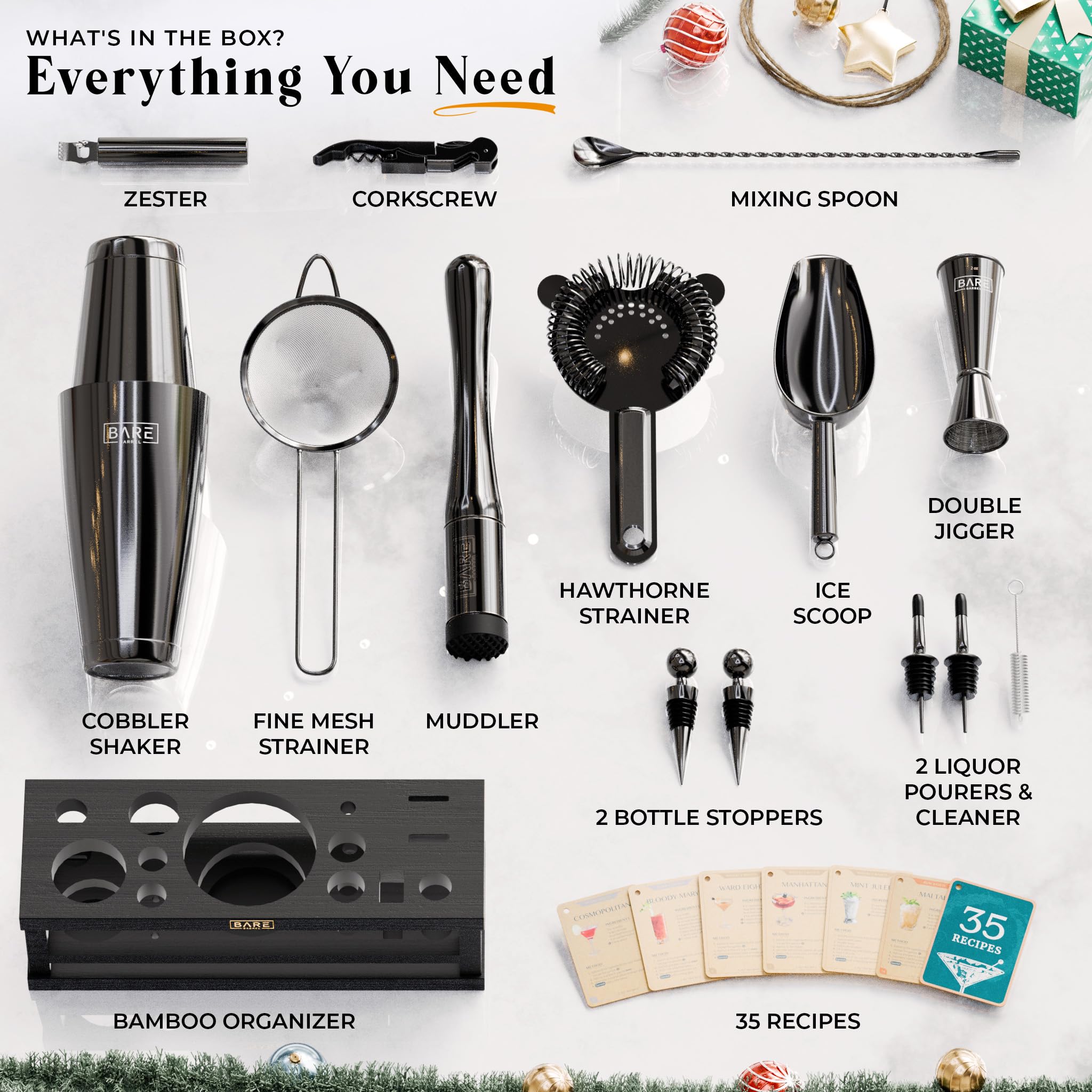 Bare Barrel stainless steel bar spoon and muddler for layered flavors.