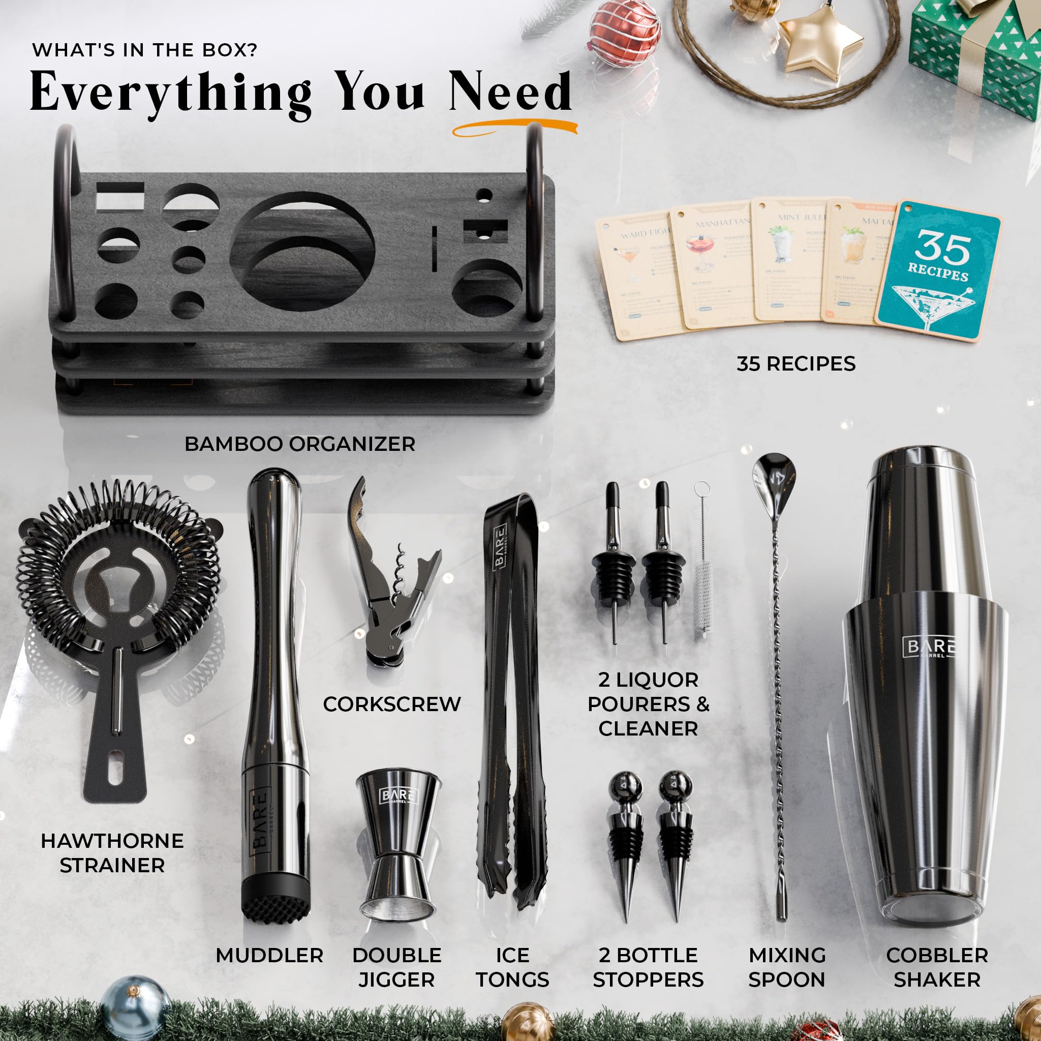 Bare Barrel stainless bar tools set for durable bartending essentials