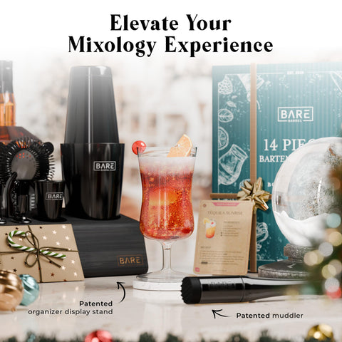 Bare Barrel bar top shot shows elegant setup for entertaining guests.