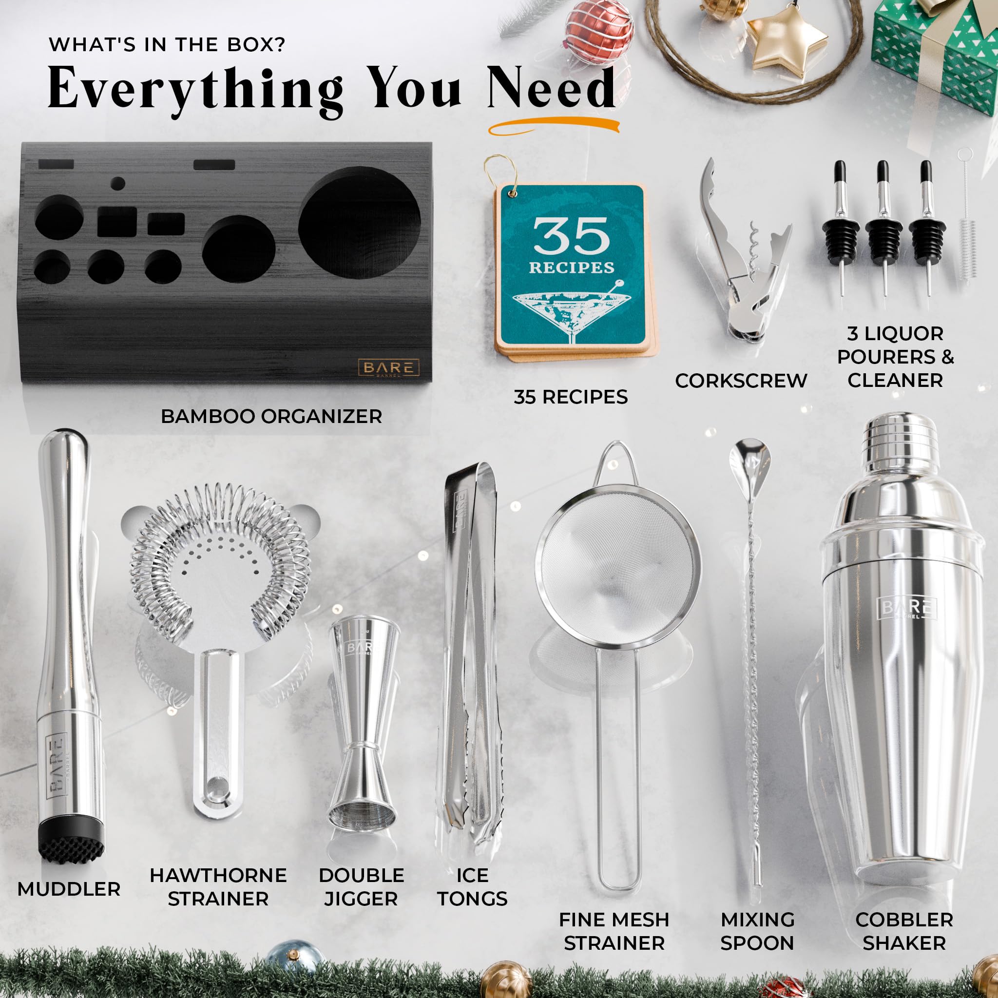 Bare Barrel Cobbler Shaker 24oz in silver and black for easy pouring