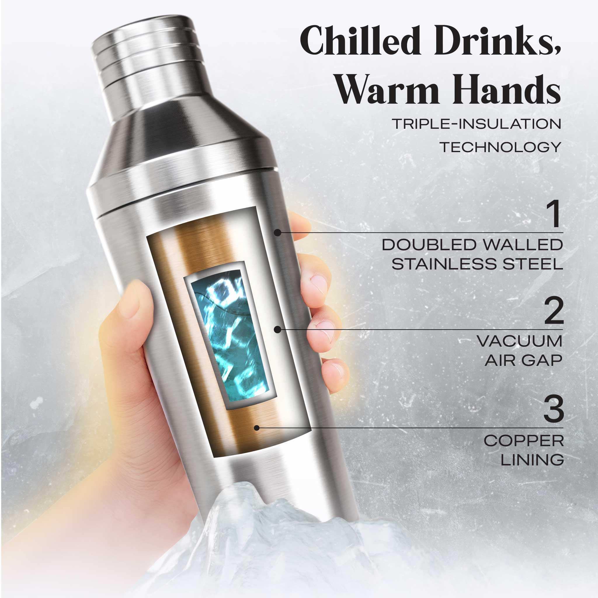 Bare Barrel double-wall shaker showcases durable, sweat-free exterior.