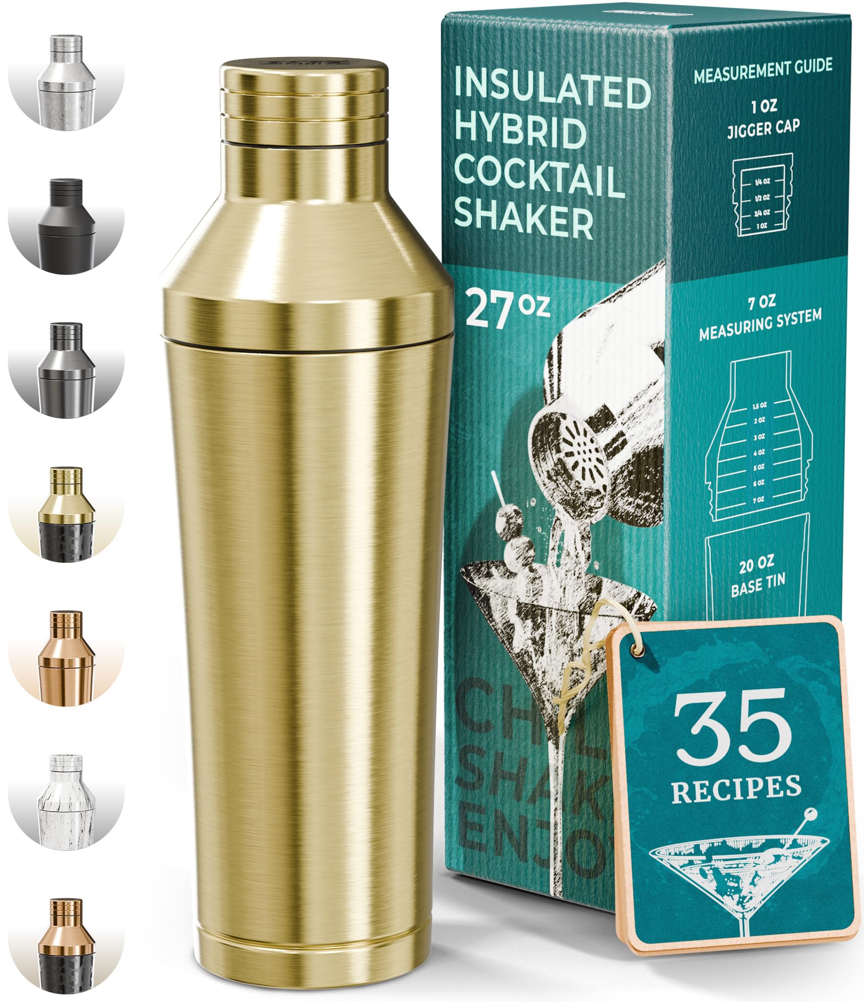Bare Barrel insulated cocktail shaker in gold keeps drinks cold and hands dry
