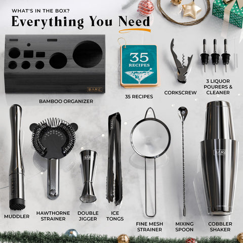 Bare Barrel martini barware tools ready for crafting perfect cocktails at home.