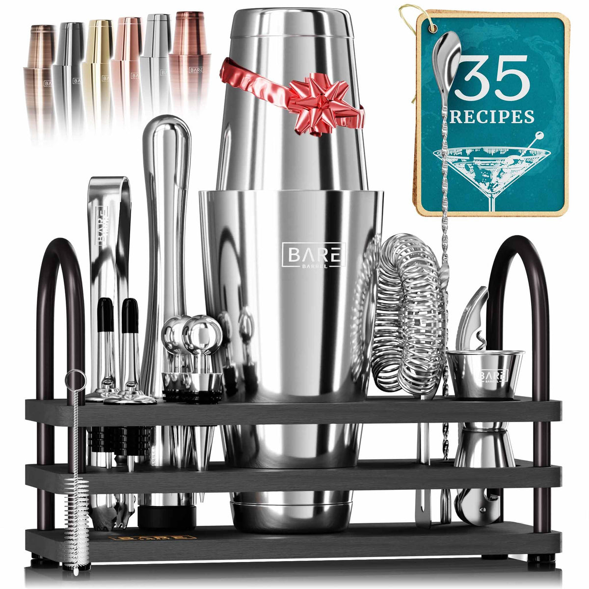 Bare Barrel mixology bar set 14-piece kit displayed for easy home bartending.