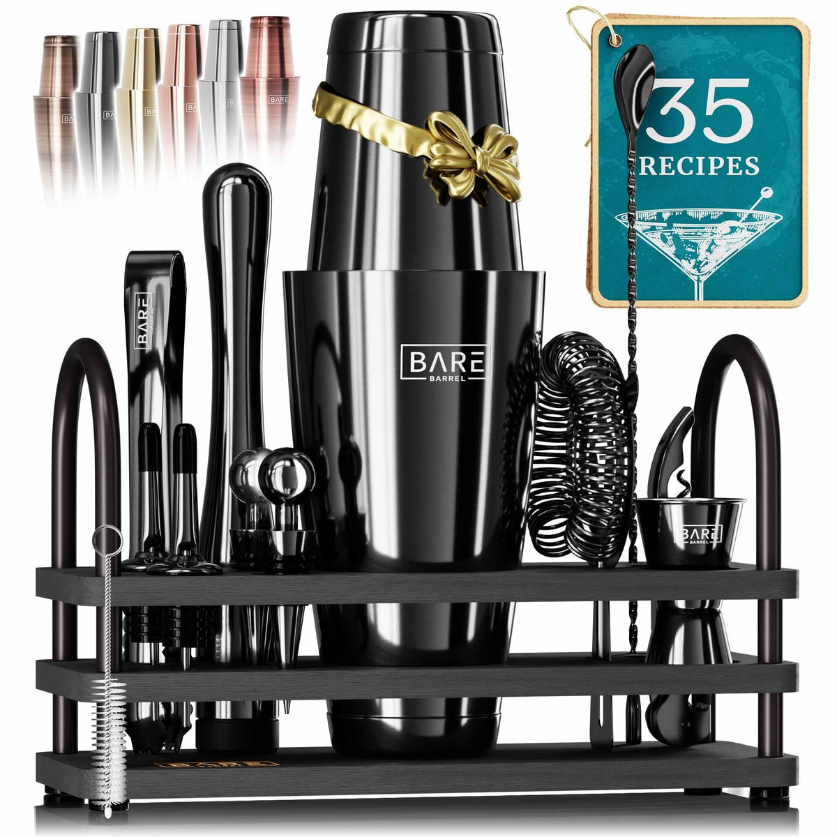 Bare Barrel mixology kit with chrome shaker for professional home cocktails