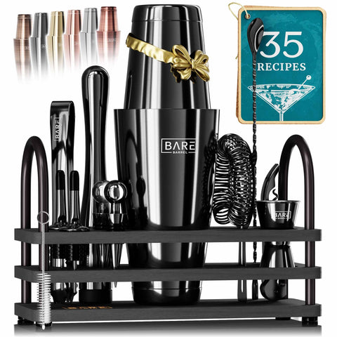 Bare Barrel mixology kit with chrome shaker for professional home cocktails