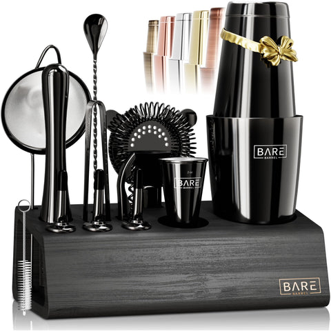 Bare Barrel Mixology Bartender Kit assembled for easy home bartending and stylish display.