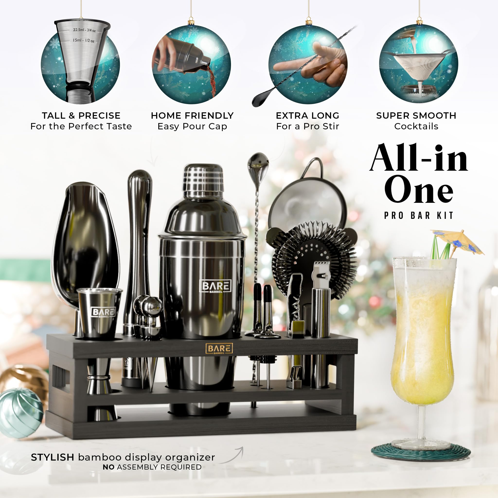Bare Barrel stainless steel cocktail tools for reliable home mixing.