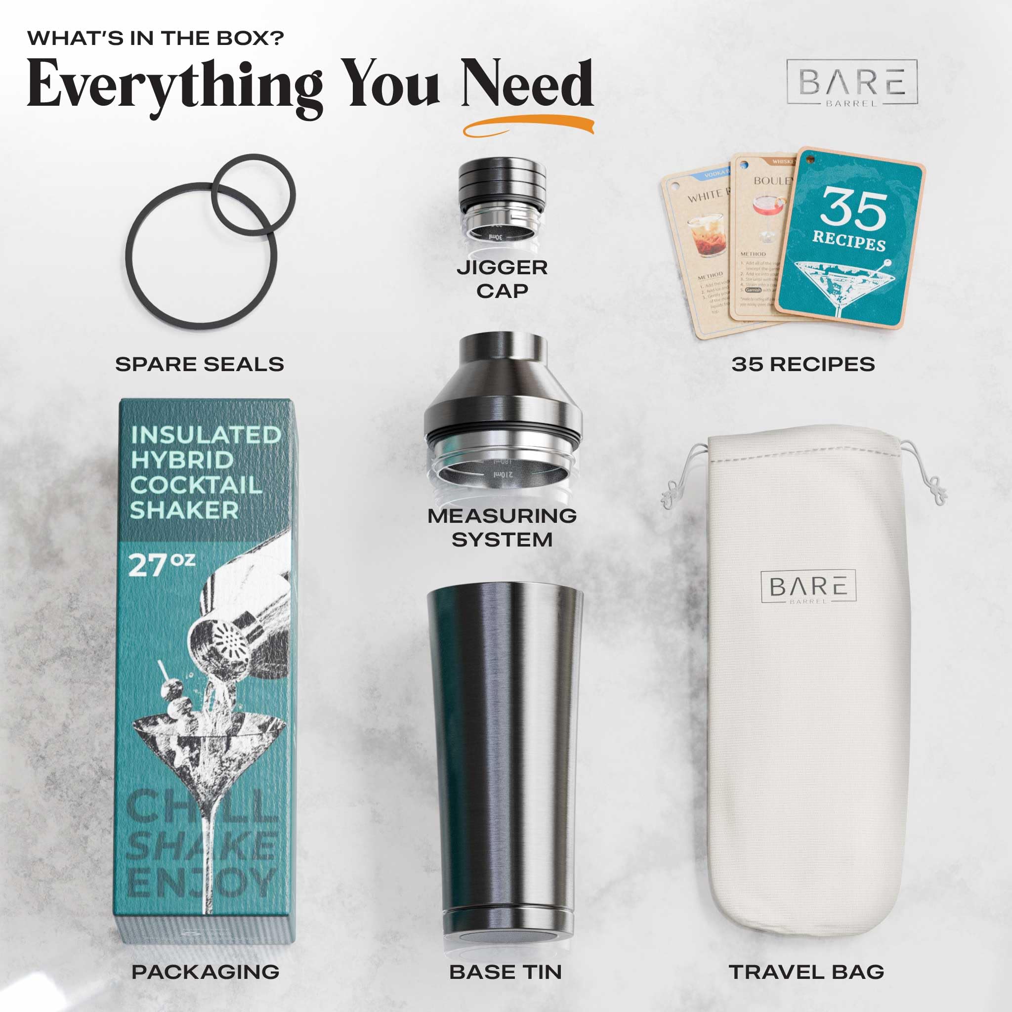 Bare Barrel stainless steel finish is rust-free and durable for everyday use.
