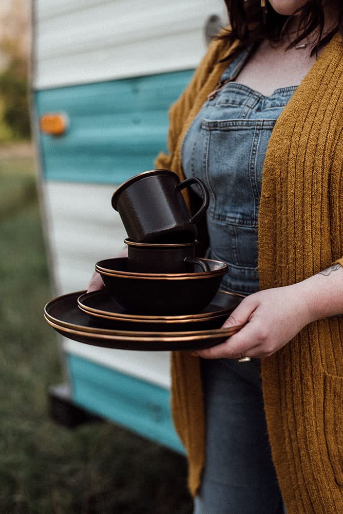 Barebones enamel cup stacking saves space for backpackers and picnics.