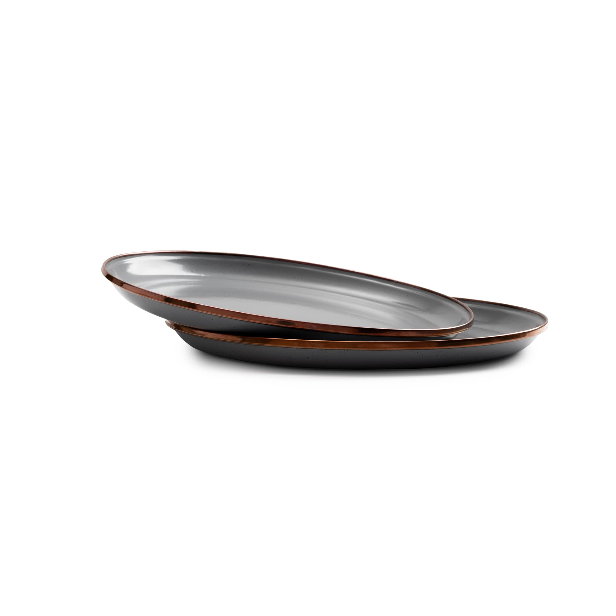 Barebones enamel deep plate raised edges help keep portions neatly contained.