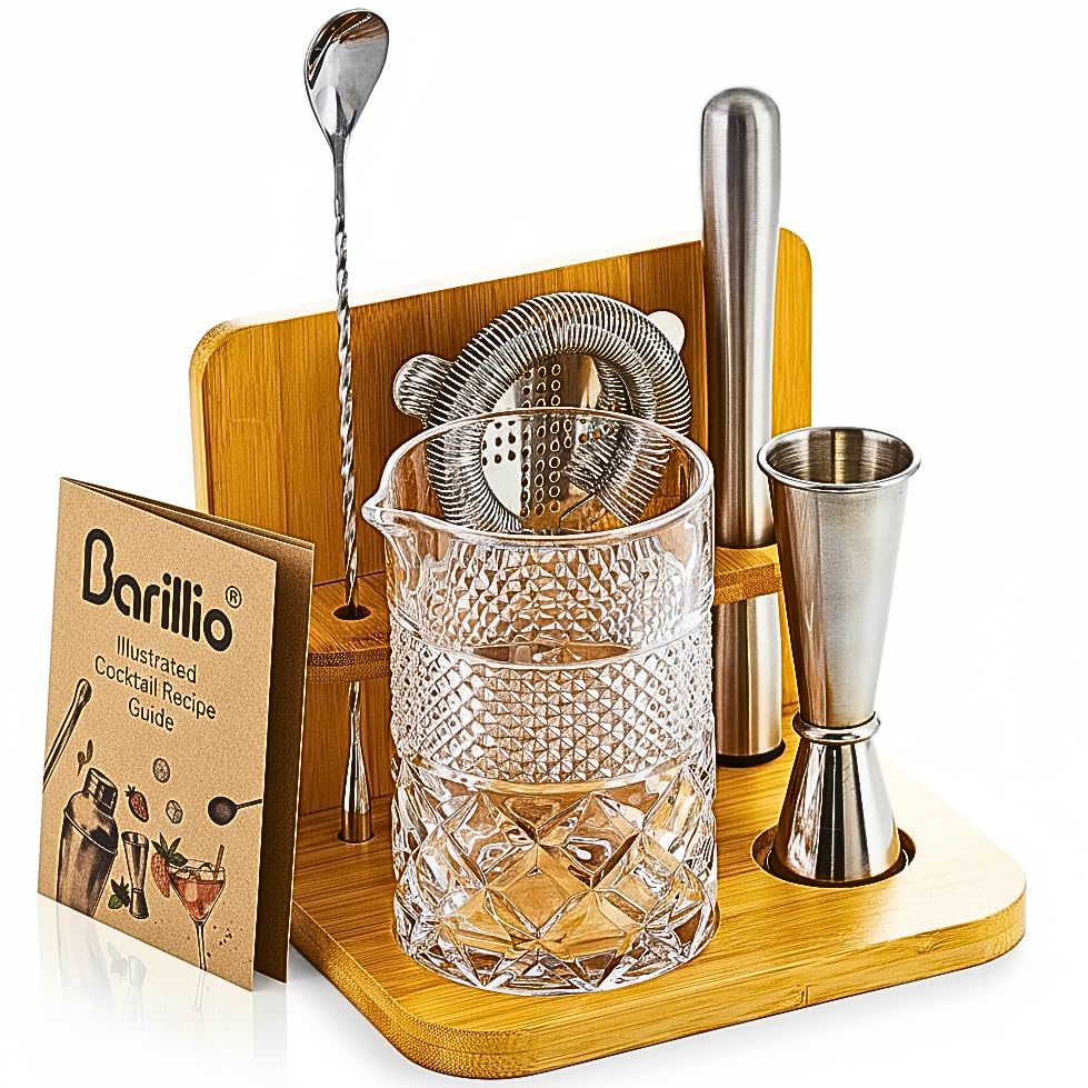 Barillio 24oz crystal mixing glass with weighted base for steady pours.