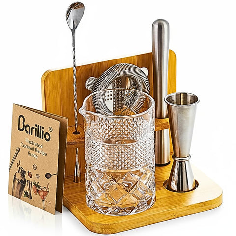 Barillio 24oz crystal mixing glass with weighted base for steady pours.