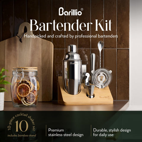 Close-up of bamboo stand with utensil holders for organized home bar