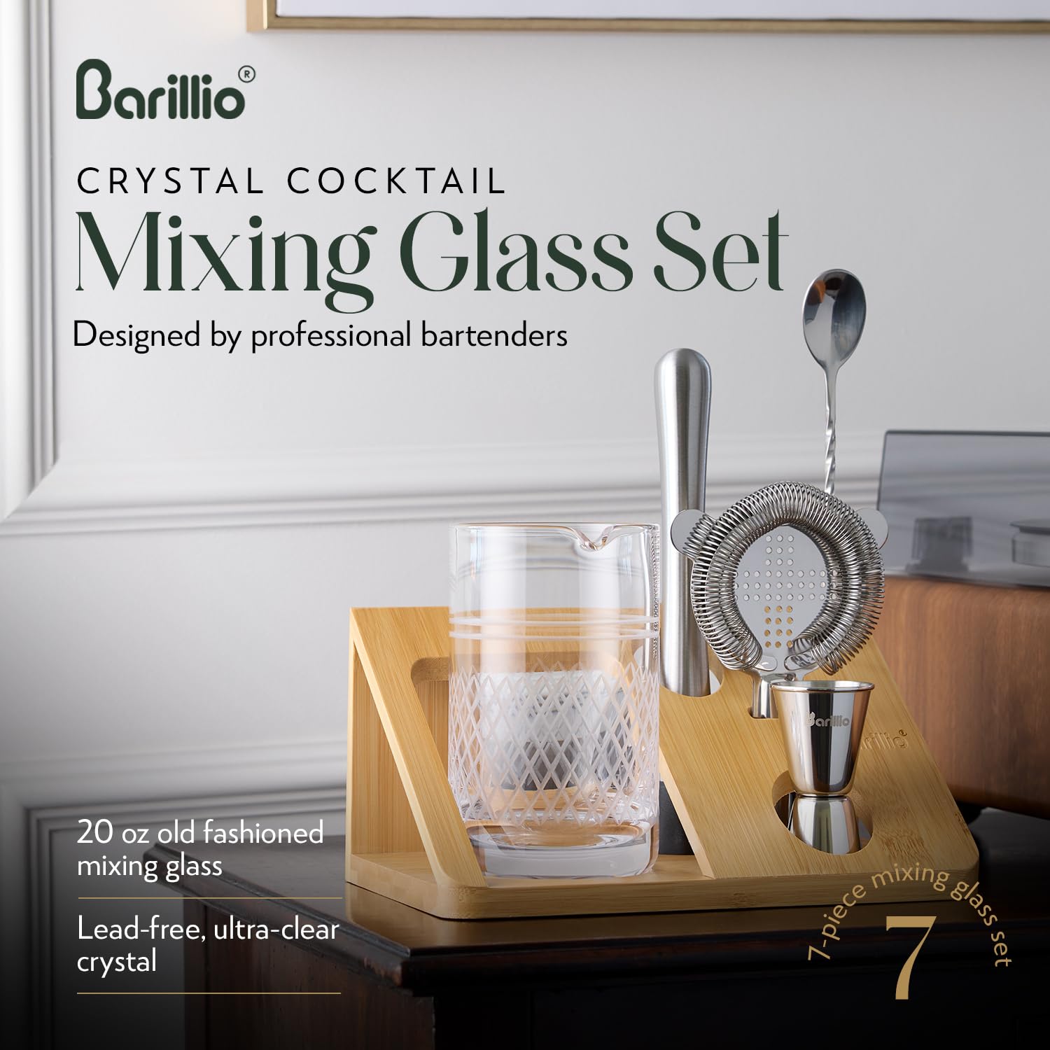 Barillio bamboo stand offers elegant display and convenient utensil access.