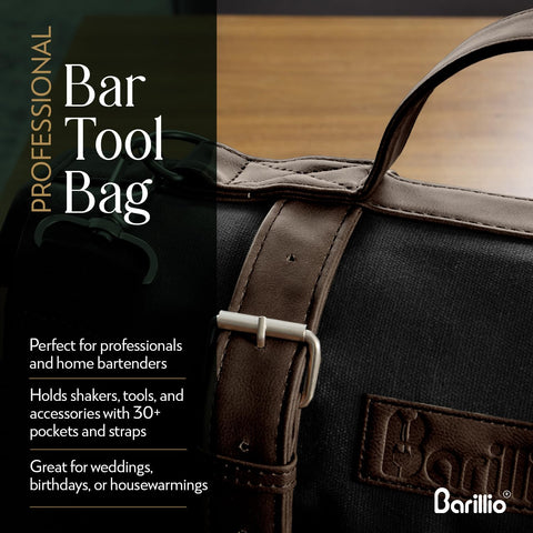 Barillio Bartender Bag adjustable shoulder strap for comfortable, hands-free transport