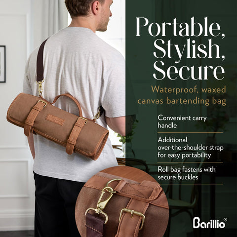 Barillio Bartender Kit Bag compartments and pockets organize tools efficiently.