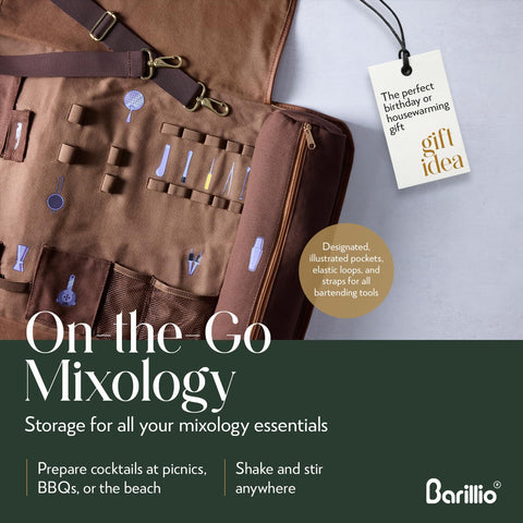 Barillio Bartender Kit Bag waxed canvas exterior for weather-resistant travel.