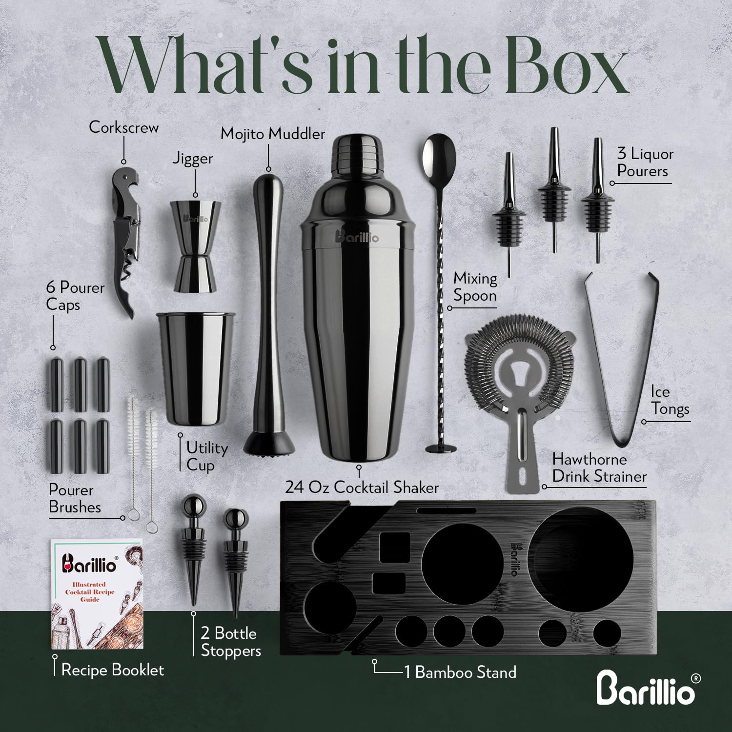 Barillio black bamboo stand detail with designated utensil holders