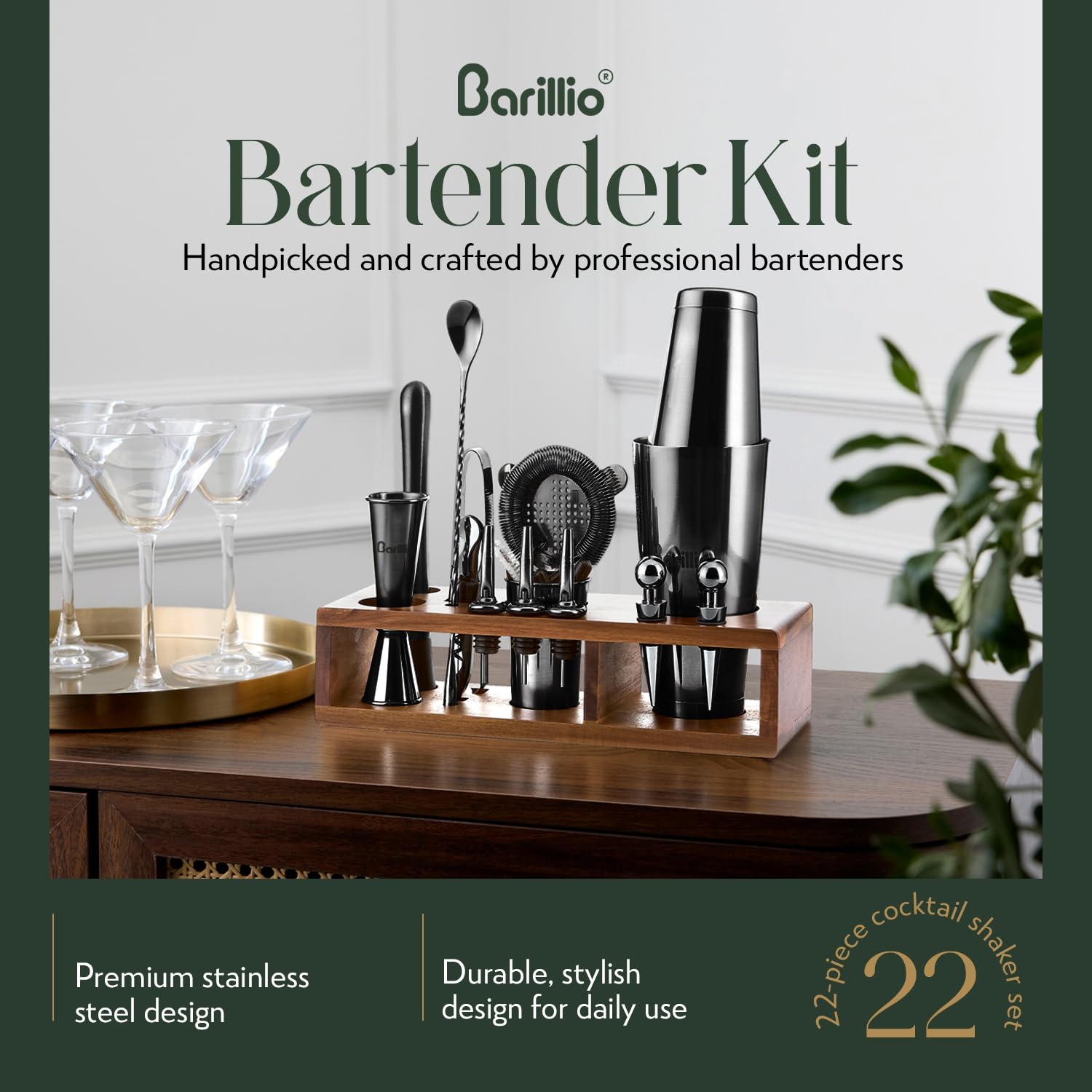 Barillio Black Bartender Kit shaker supports pro-grade mixing and smooth pours.